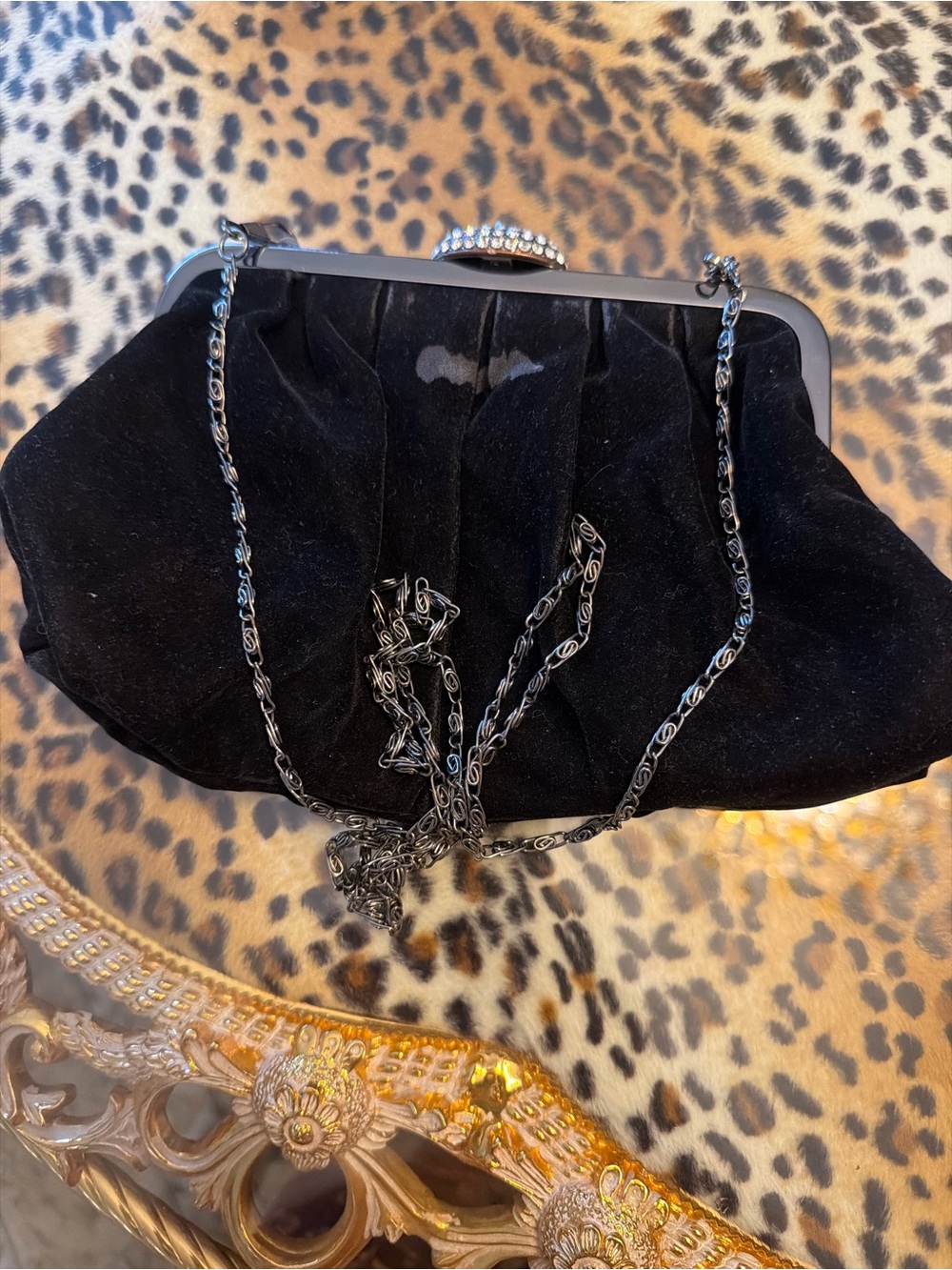 Black Velvet Evening Clutch with Chain Strap